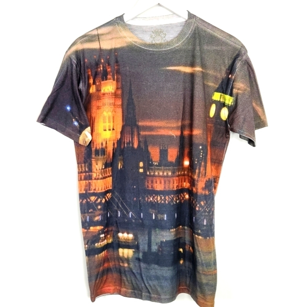 English Laundry London Bridge Big Ben Short Sleeve Gray Graphic T-Shirt Size L
